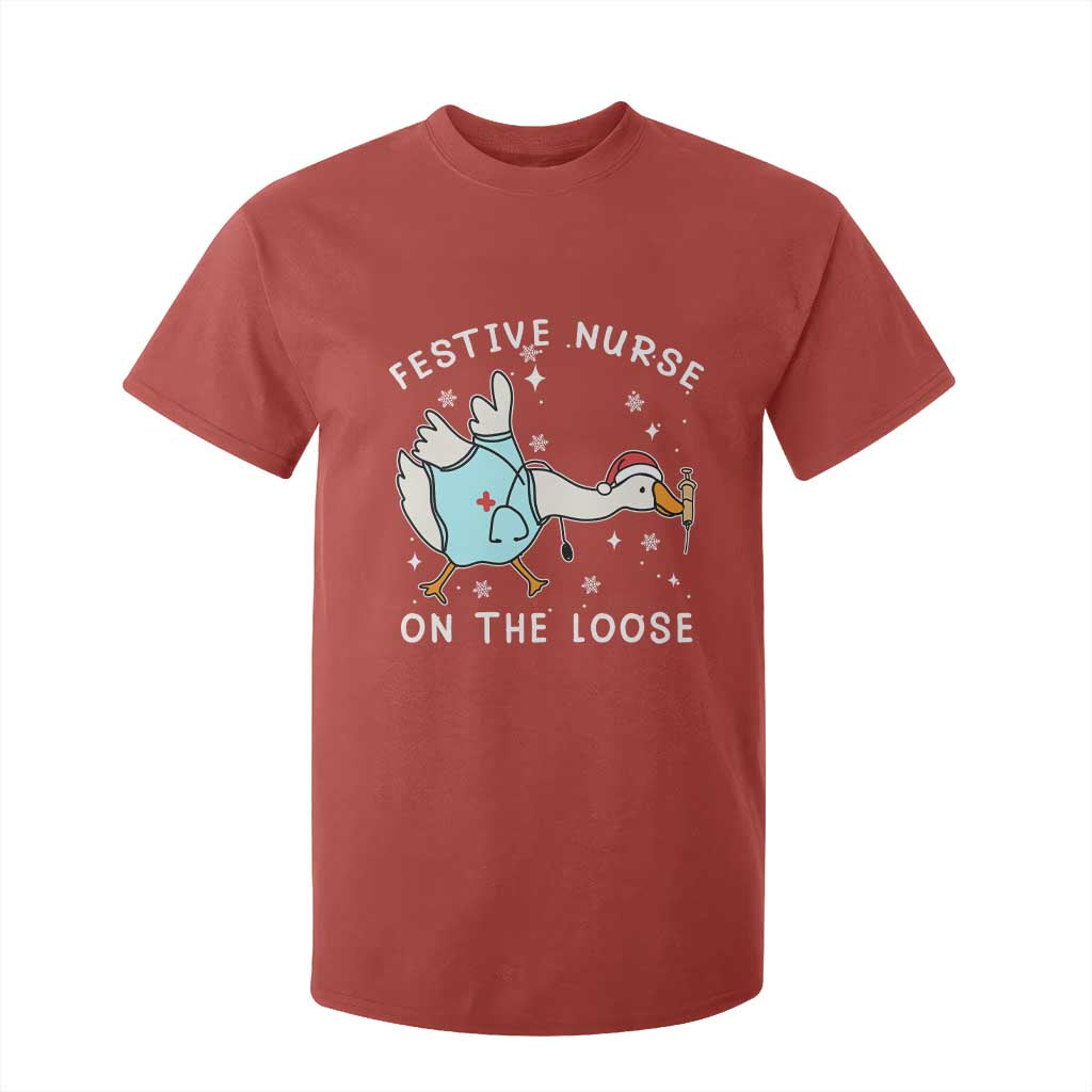 Funny ER Nurse Goose Christmas T Shirt For Kid Festive Nurses On The Loose TS14 Red Print Your Wear