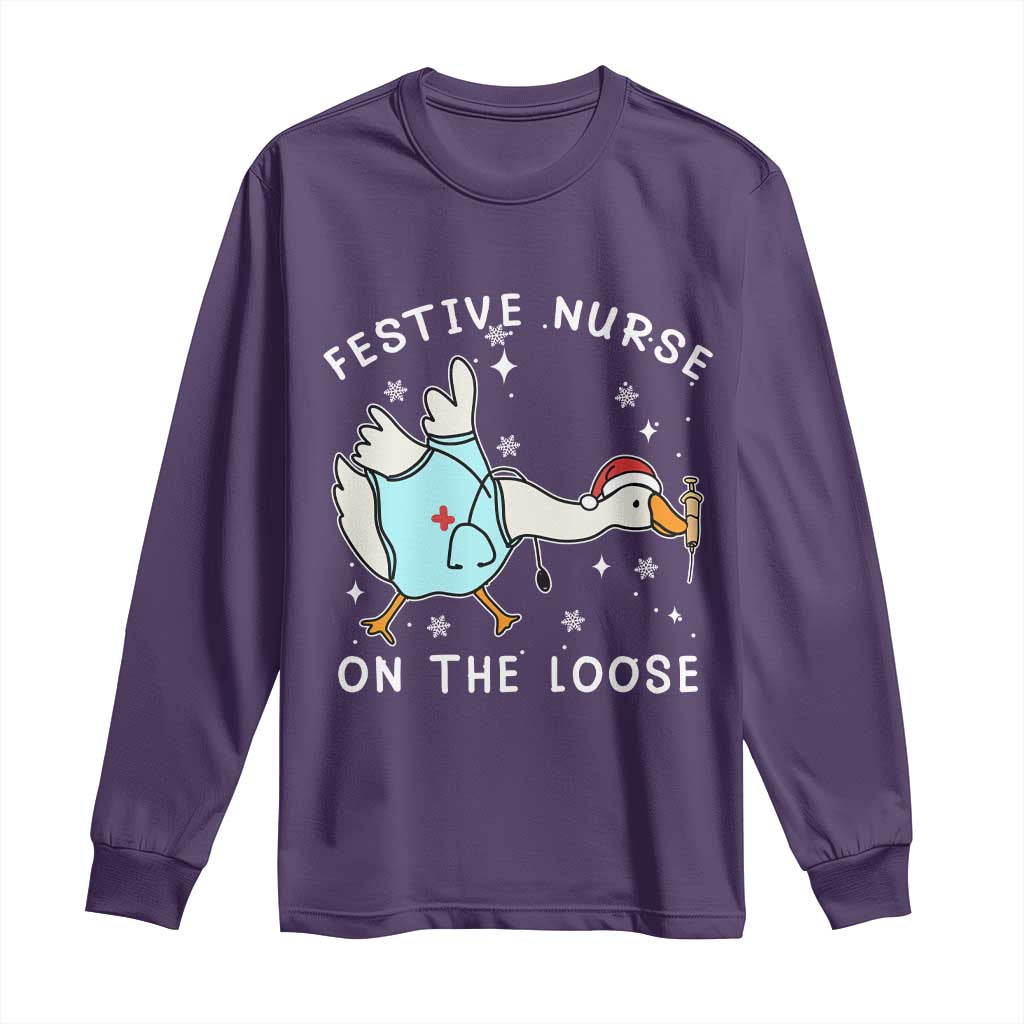 Funny ER Nurse Goose Christmas Long Sleeve Shirt Festive Nurses On The Loose TS14 Purple Print Your Wear