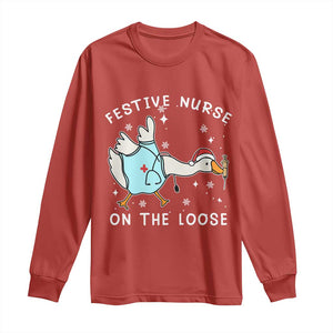 Funny ER Nurse Goose Christmas Long Sleeve Shirt Festive Nurses On The Loose TS14 Red Print Your Wear