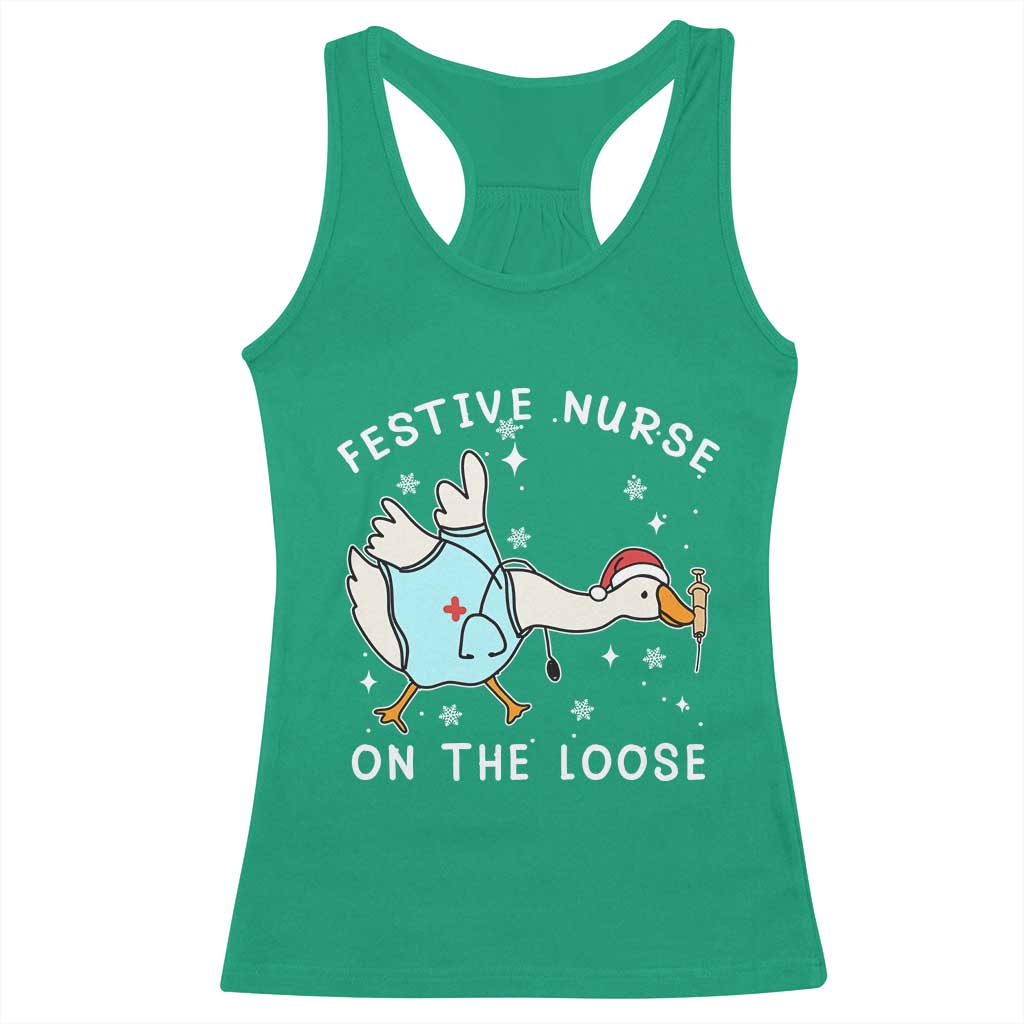 Funny ER Nurse Goose Christmas Racerback Tank Top Festive Nurses On The Loose TS14 Irish Green Print Your Wear