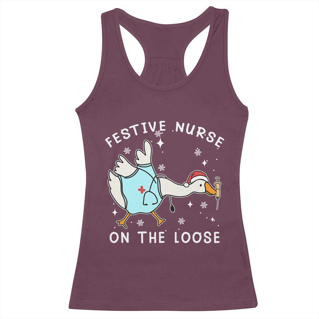Funny ER Nurse Goose Christmas Racerback Tank Top Festive Nurses On The Loose TS14 Maroon Print Your Wear