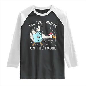 Funny ER Nurse Goose Christmas Raglan Shirt Festive Nurses On The Loose TS14 Black White Print Your Wear