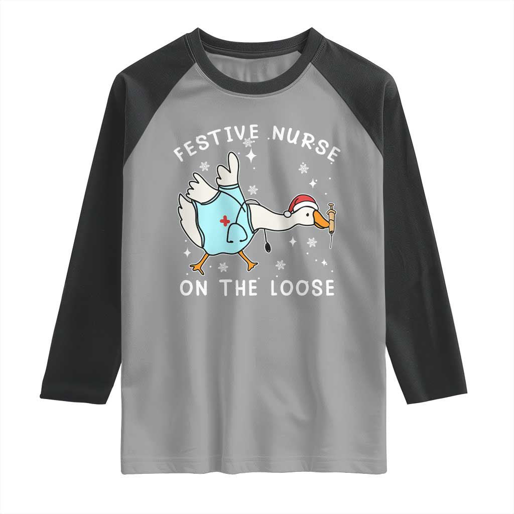 Funny ER Nurse Goose Christmas Raglan Shirt Festive Nurses On The Loose TS14 Sport Gray Black Print Your Wear