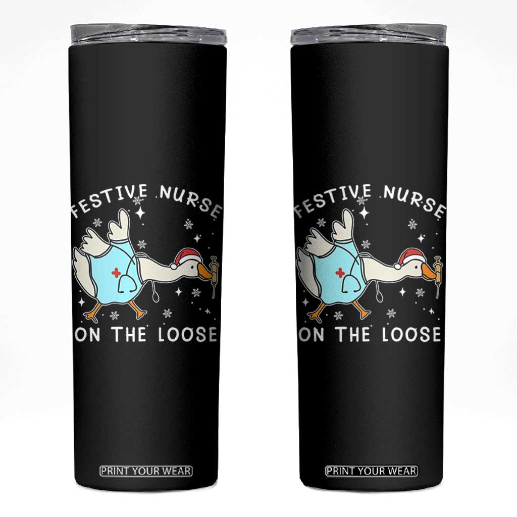 Funny ER Nurse Goose Christmas Skinny Tumbler Festive Nurses On The Loose TS14 Black Print Your Wear