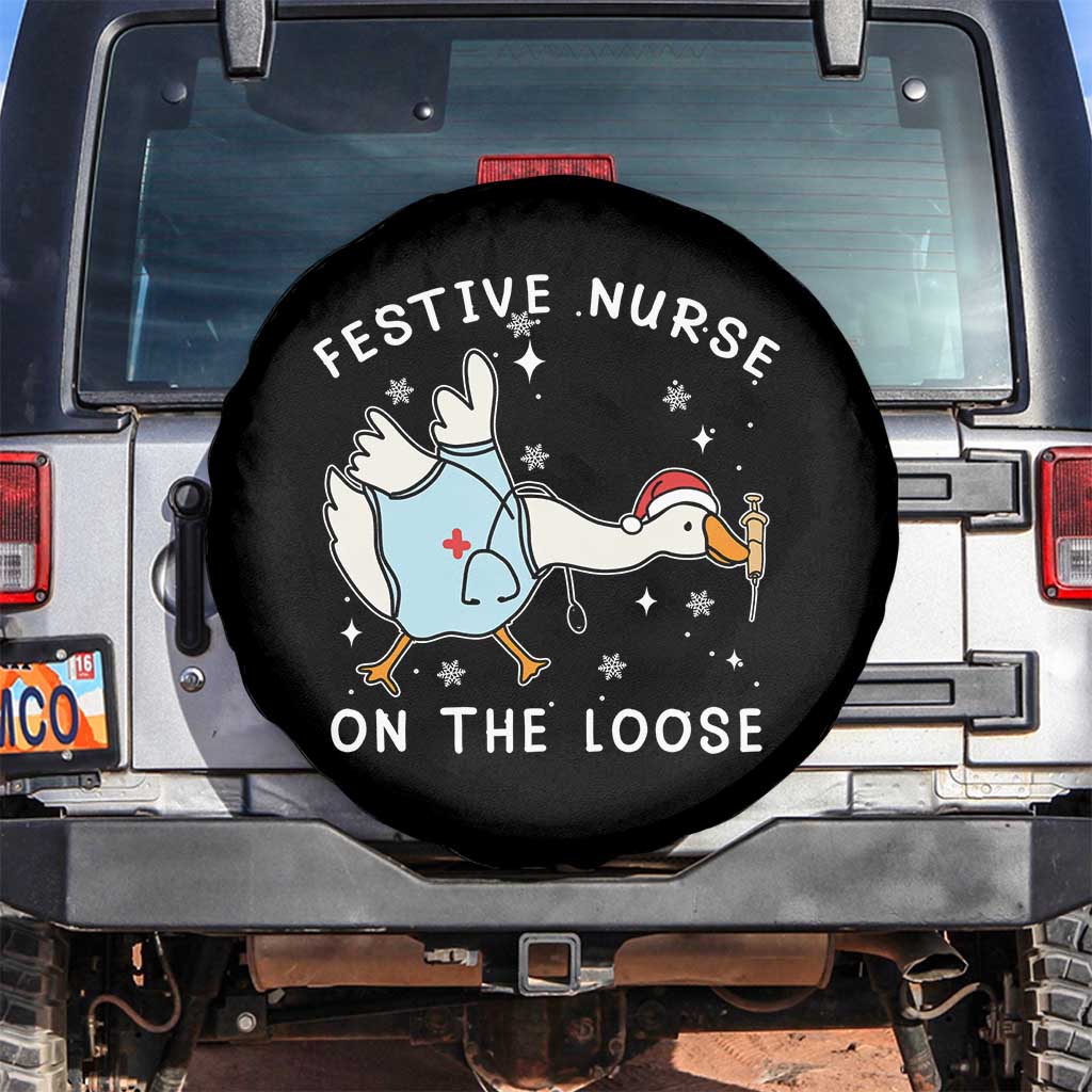 Funny ER Nurse Goose Christmas Spare Tire Cover Festive Nurses On The Loose TS14 No hole Black Print Your Wear