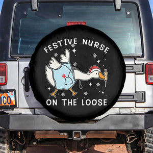 Funny ER Nurse Goose Christmas Spare Tire Cover Festive Nurses On The Loose TS14 No hole Black Print Your Wear