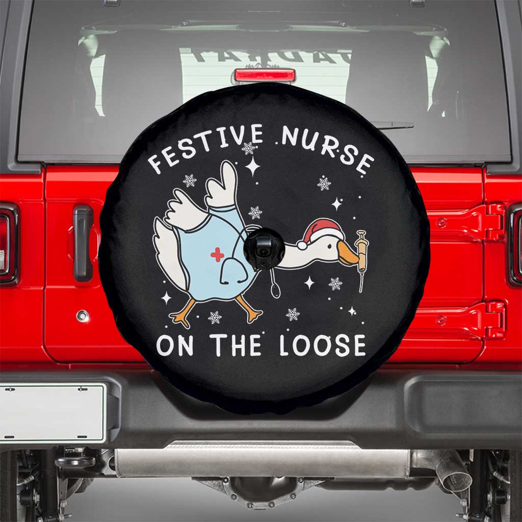 Funny ER Nurse Goose Christmas Spare Tire Cover Festive Nurses On The Loose TS14 Black Print Your Wear