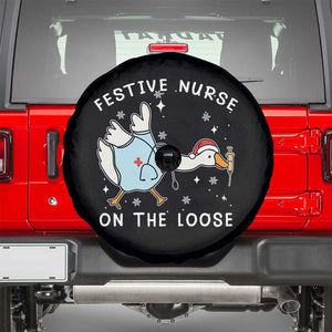 Funny ER Nurse Goose Christmas Spare Tire Cover Festive Nurses On The Loose TS14 Black Print Your Wear