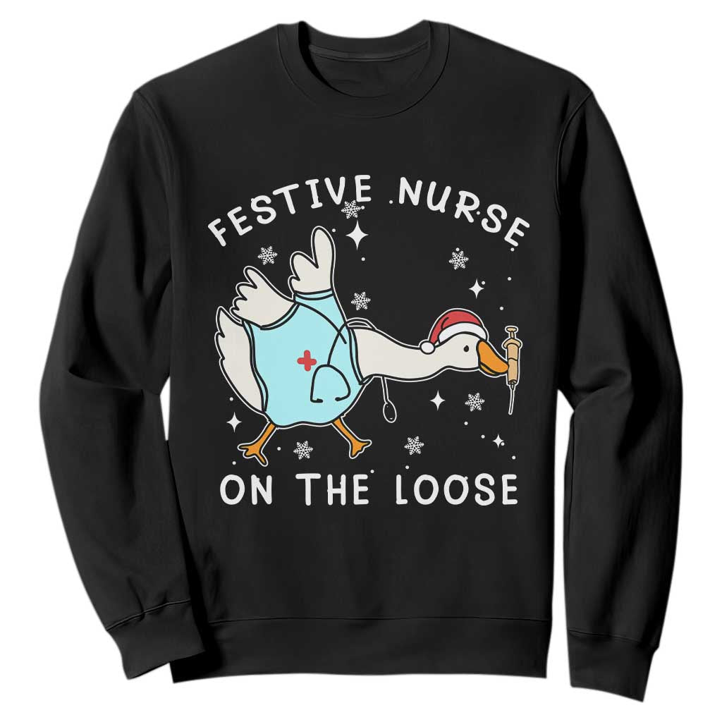 Funny ER Nurse Goose Christmas Sweatshirt Festive Nurses On The Loose TS14 Black Print Your Wear