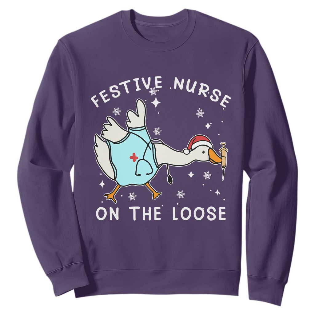 Funny ER Nurse Goose Christmas Sweatshirt Festive Nurses On The Loose TS14 Purple Print Your Wear