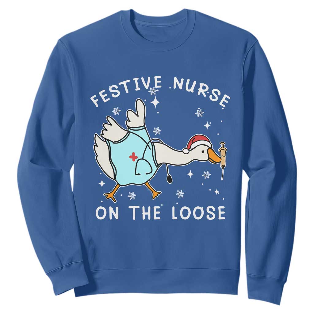 Funny ER Nurse Goose Christmas Sweatshirt Festive Nurses On The Loose TS14 Royal Blue Print Your Wear