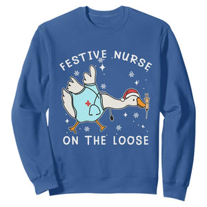 Funny ER Nurse Goose Christmas Sweatshirt Festive Nurses On The Loose TS14 Royal Blue Print Your Wear