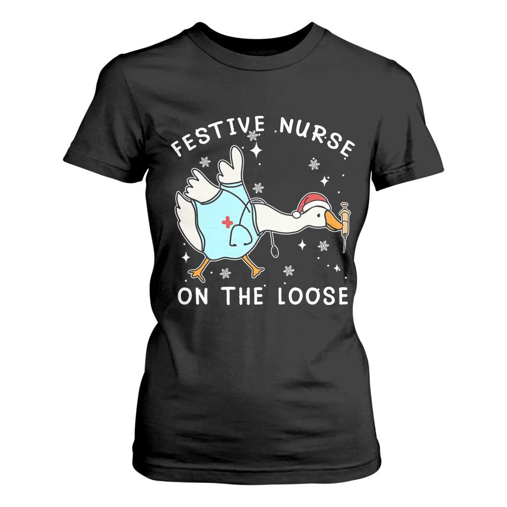 Funny ER Nurse Goose Christmas T Shirt For Women Festive Nurses On The Loose TS14 Black Print Your Wear