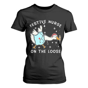 Funny ER Nurse Goose Christmas T Shirt For Women Festive Nurses On The Loose TS14 Black Print Your Wear