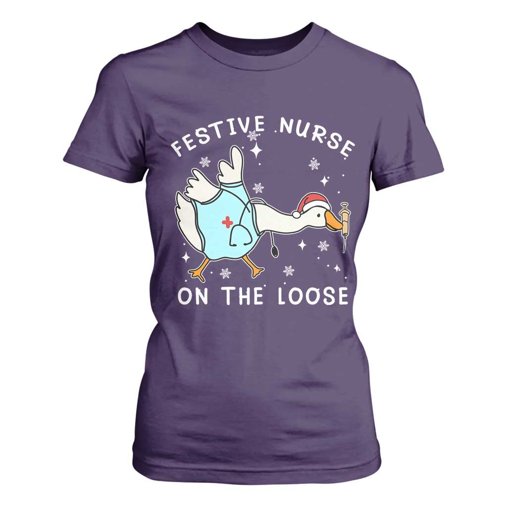 Funny ER Nurse Goose Christmas T Shirt For Women Festive Nurses On The Loose TS14 Purple Print Your Wear