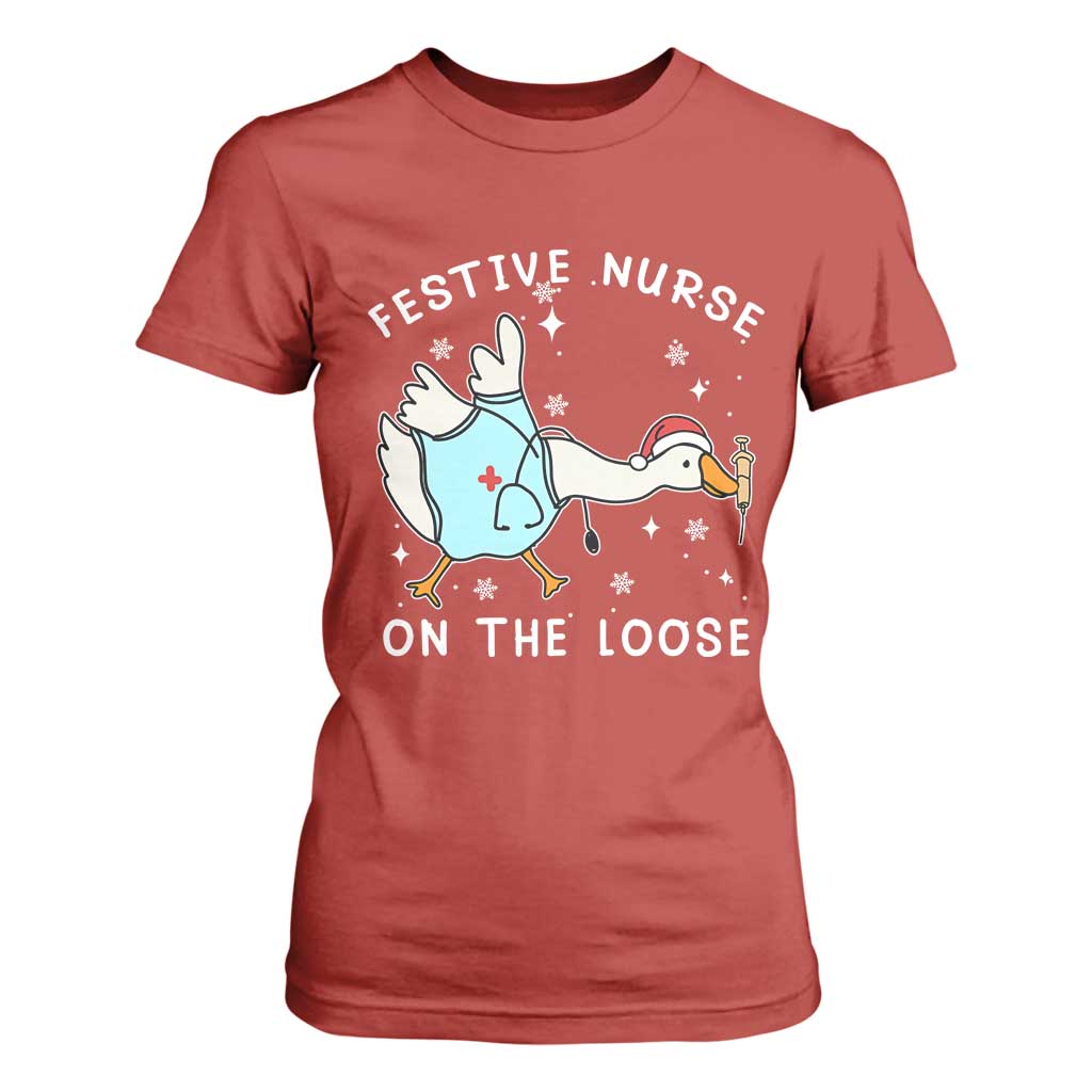 Funny ER Nurse Goose Christmas T Shirt For Women Festive Nurses On The Loose TS14 Red Print Your Wear