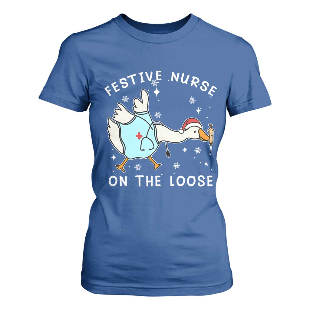 Funny ER Nurse Goose Christmas T Shirt For Women Festive Nurses On The Loose TS14 Royal Blue Print Your Wear