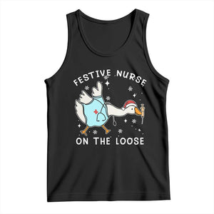 Funny ER Nurse Goose Christmas Tank Top Festive Nurses On The Loose TS14 Black Print Your Wear