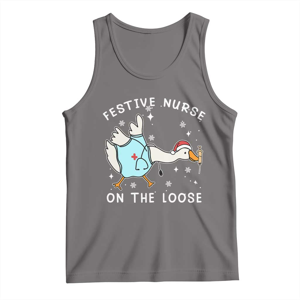 Funny ER Nurse Goose Christmas Tank Top Festive Nurses On The Loose TS14 Deep Heather Print Your Wear