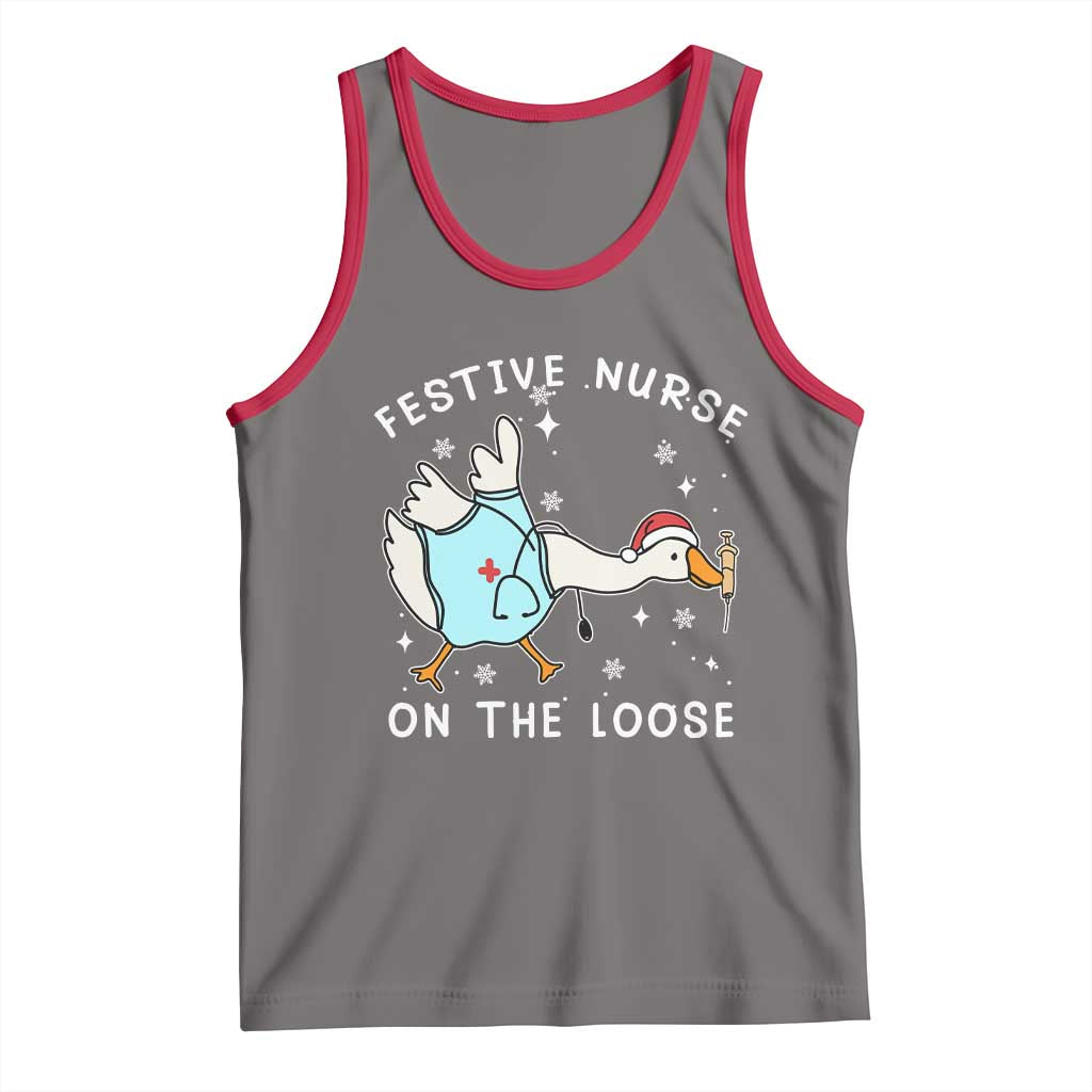 Funny ER Nurse Goose Christmas Tank Top Festive Nurses On The Loose TS14 Deep Heather Red Print Your Wear