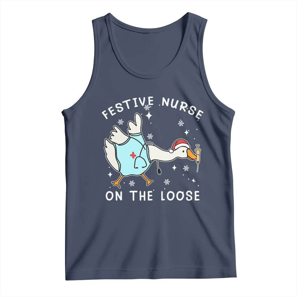 Funny ER Nurse Goose Christmas Tank Top Festive Nurses On The Loose TS14 Navy Print Your Wear