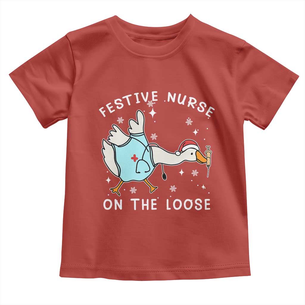 Funny ER Nurse Goose Christmas Toddler T Shirt Festive Nurses On The Loose TS14 Red Print Your Wear