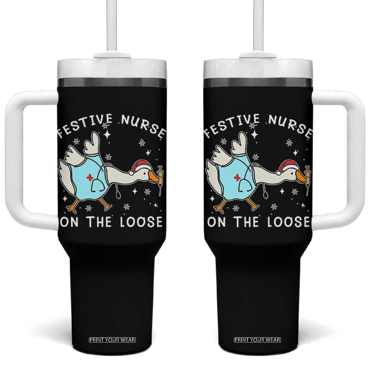 Funny ER Nurse Goose Christmas Tumbler With Handle Festive Nurses On The Loose TS14 One Size: 40 oz Black Print Your Wear