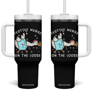 Funny ER Nurse Goose Christmas Tumbler With Handle Festive Nurses On The Loose TS14 One Size: 40 oz Black Print Your Wear