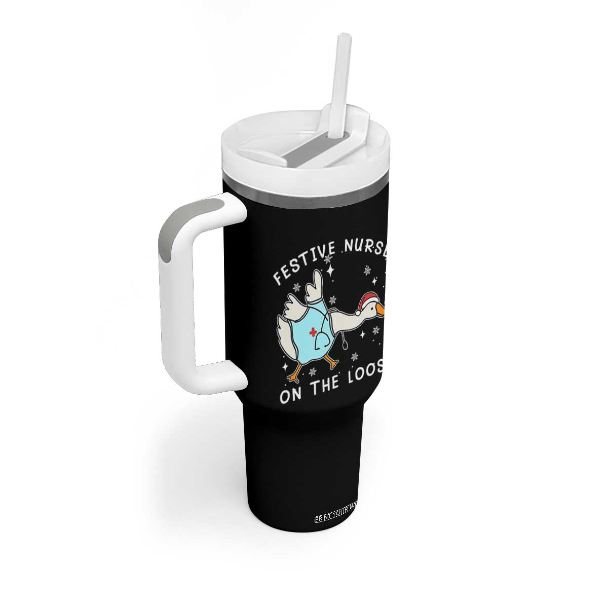 Funny ER Nurse Goose Christmas Tumbler With Handle Festive Nurses On The Loose TS14 Print Your Wear