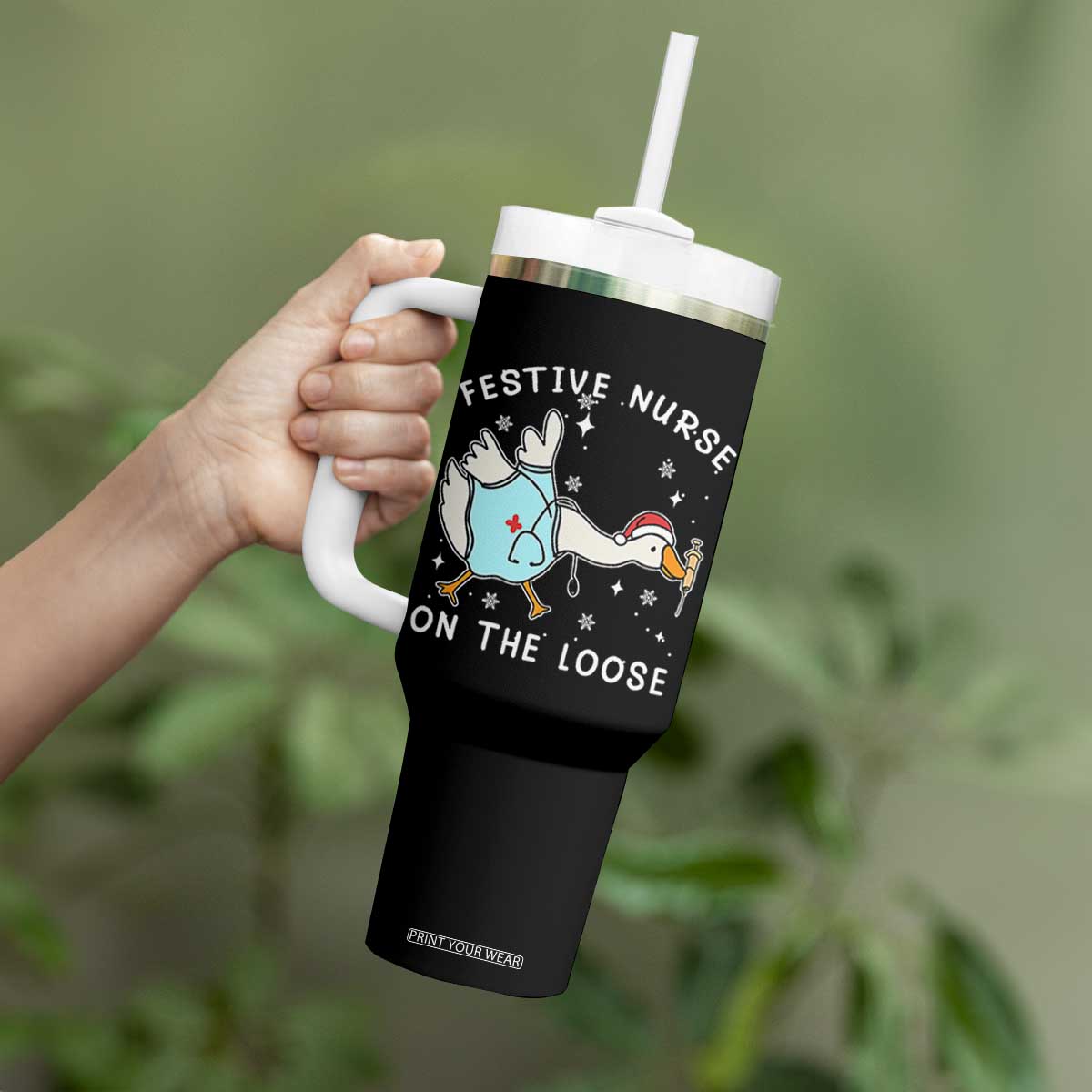 Funny ER Nurse Goose Christmas Tumbler With Handle Festive Nurses On The Loose TS14 Print Your Wear
