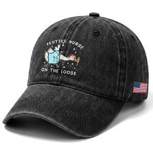 Funny ER Nurse Goose Christmas Washed Cotton Baseball Cap Festive Nurses On The Loose TS14 Print Your Wear
