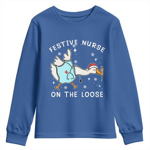 Funny ER Nurse Goose Christmas Youth Sweatshirt Festive Nurses On The Loose TS14 Royal Blue Print Your Wear