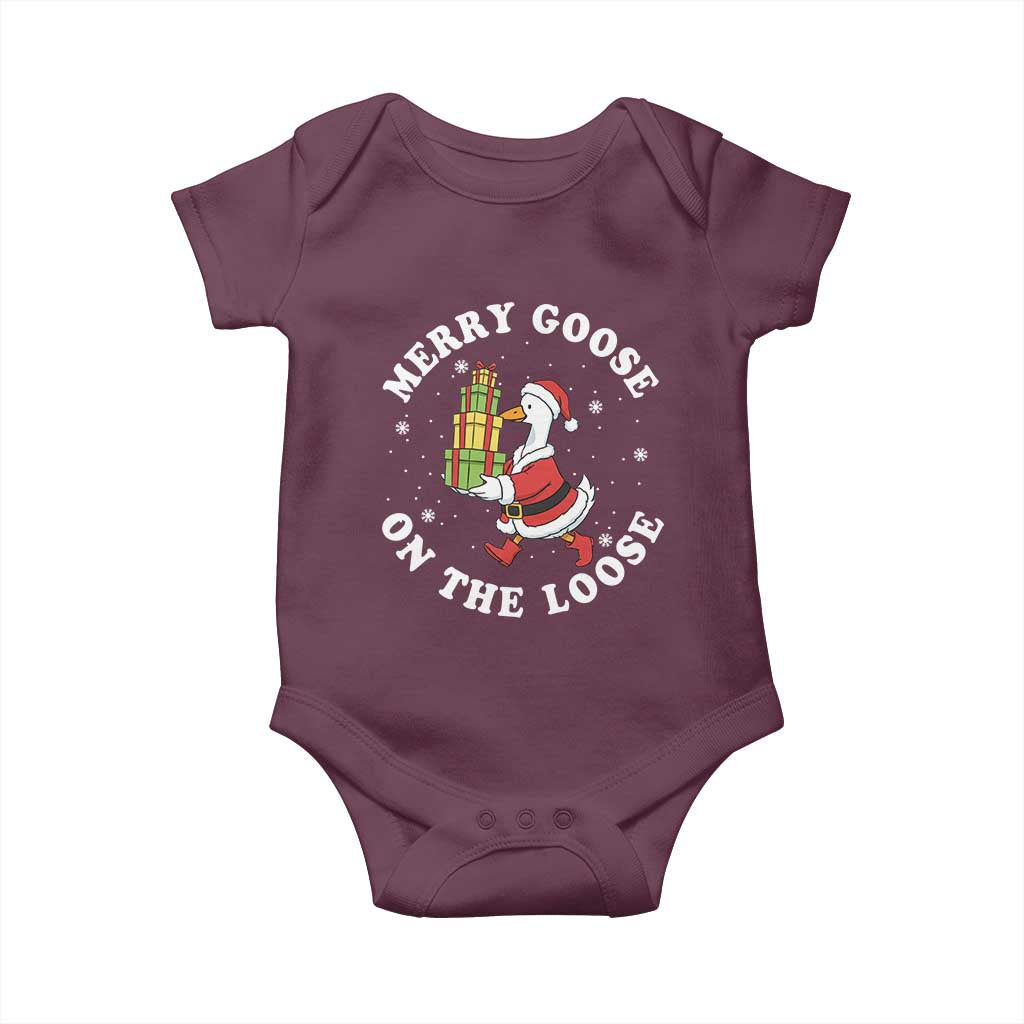 Festive Goose on The Loose Baby Onesie Funny Goose Christmas Meme TS14 Maroon Print Your Wear