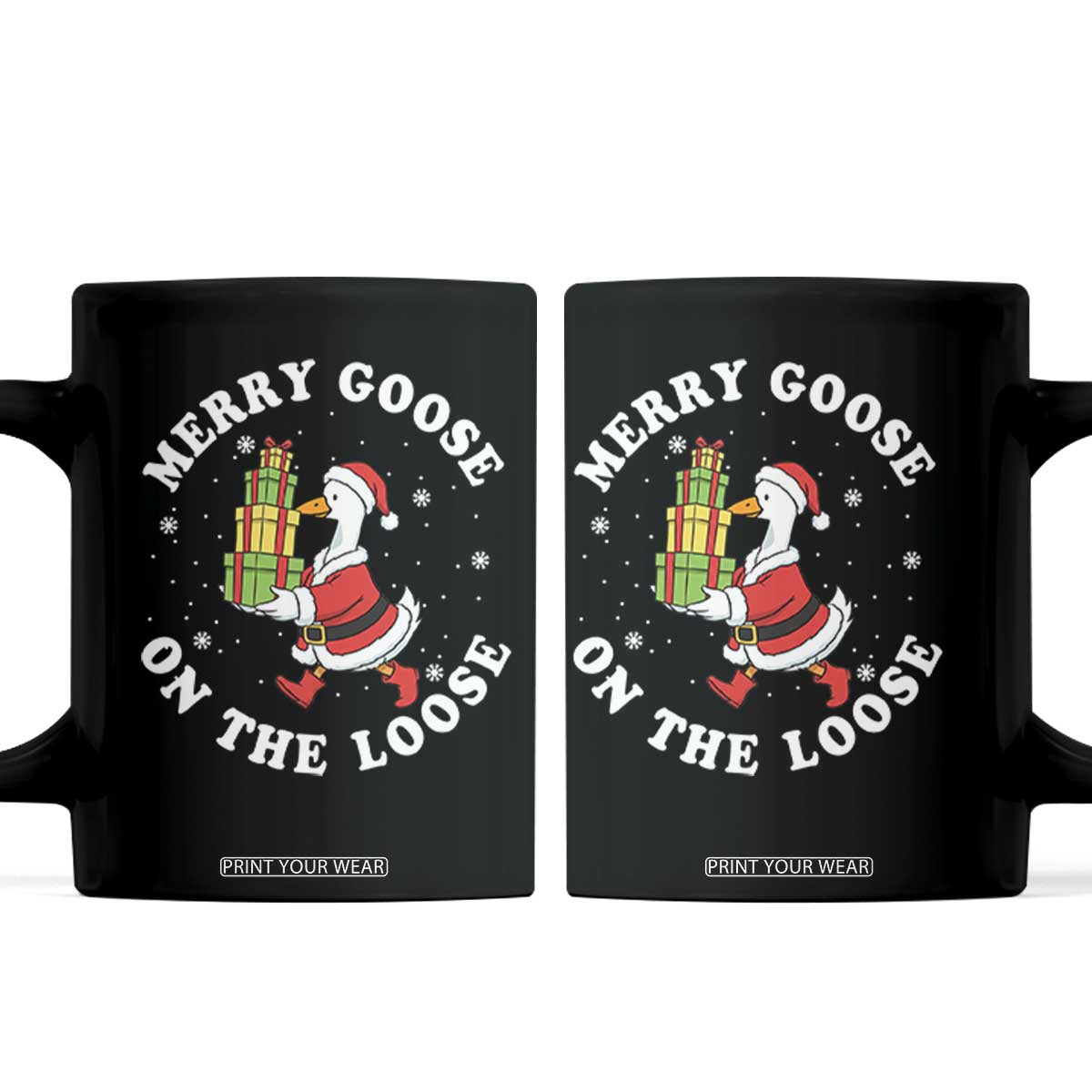 Festive Goose on The Loose Coffee Mug Funny Goose Christmas Meme TS14 Black Print Your Wear