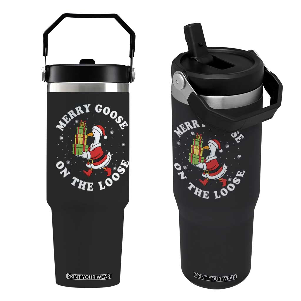 Festive Goose on The Loose Flip Straw Tumbler Funny Goose Christmas Meme TS14 One Size: 30 oz Black Print Your Wear
