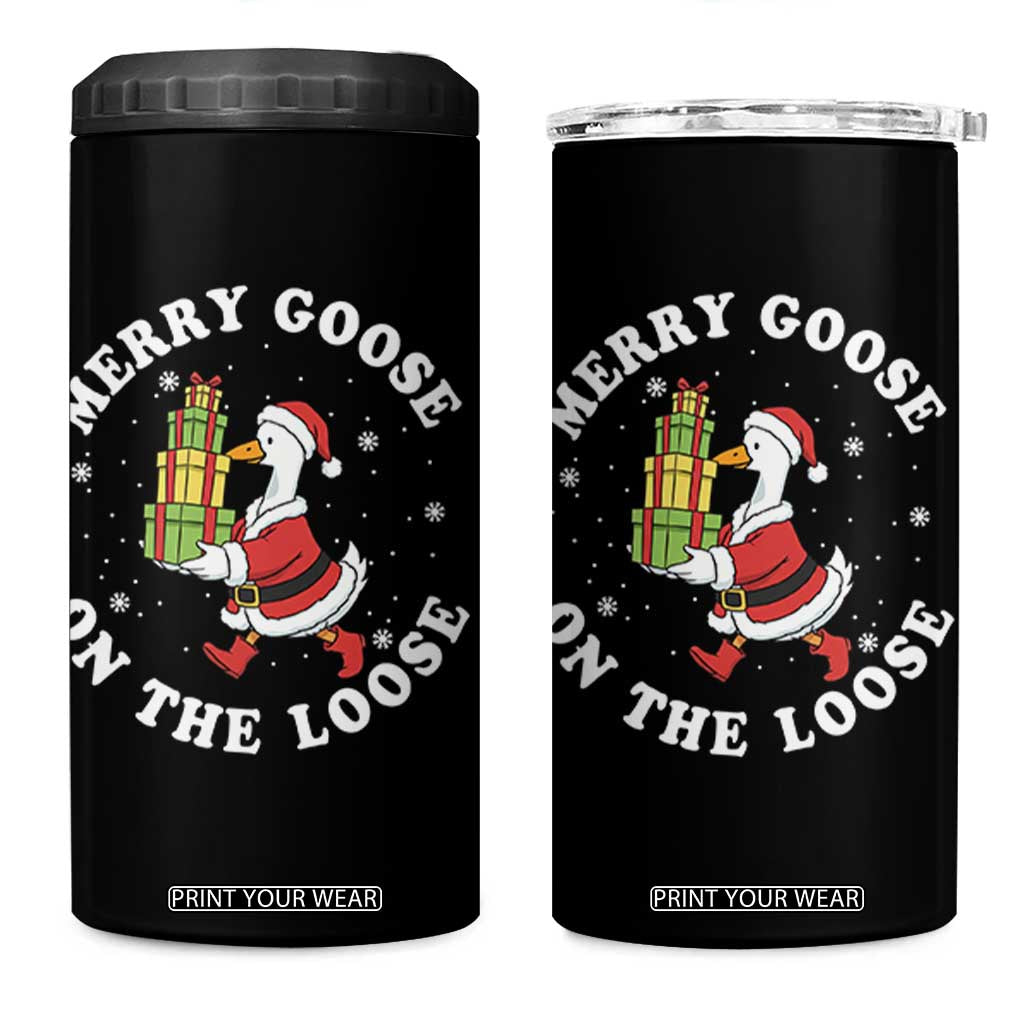Festive Goose on The Loose 4 in 1 Can Cooler Tumbler Funny Goose Christmas Meme TS14 One Size: 16 oz Black Print Your Wear