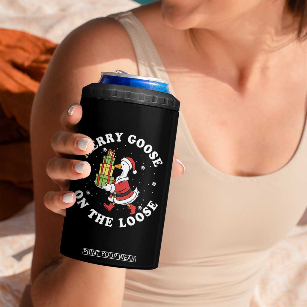 Festive Goose on The Loose 4 in 1 Can Cooler Tumbler Funny Goose Christmas Meme TS14 Print Your Wear