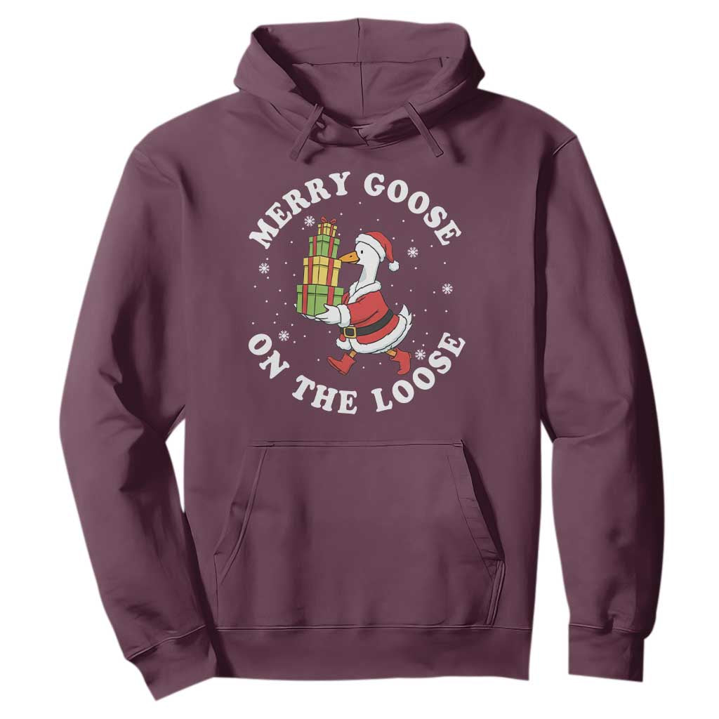 Festive Goose on The Loose Hoodie Funny Goose Christmas Meme TS14 Maroon Print Your Wear