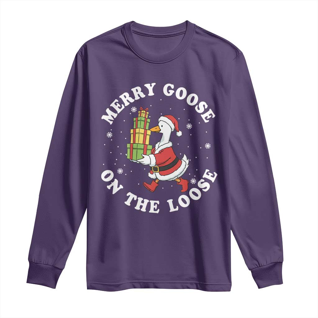 Festive Goose on The Loose Long Sleeve Shirt Funny Goose Christmas Meme TS14 Purple Print Your Wear