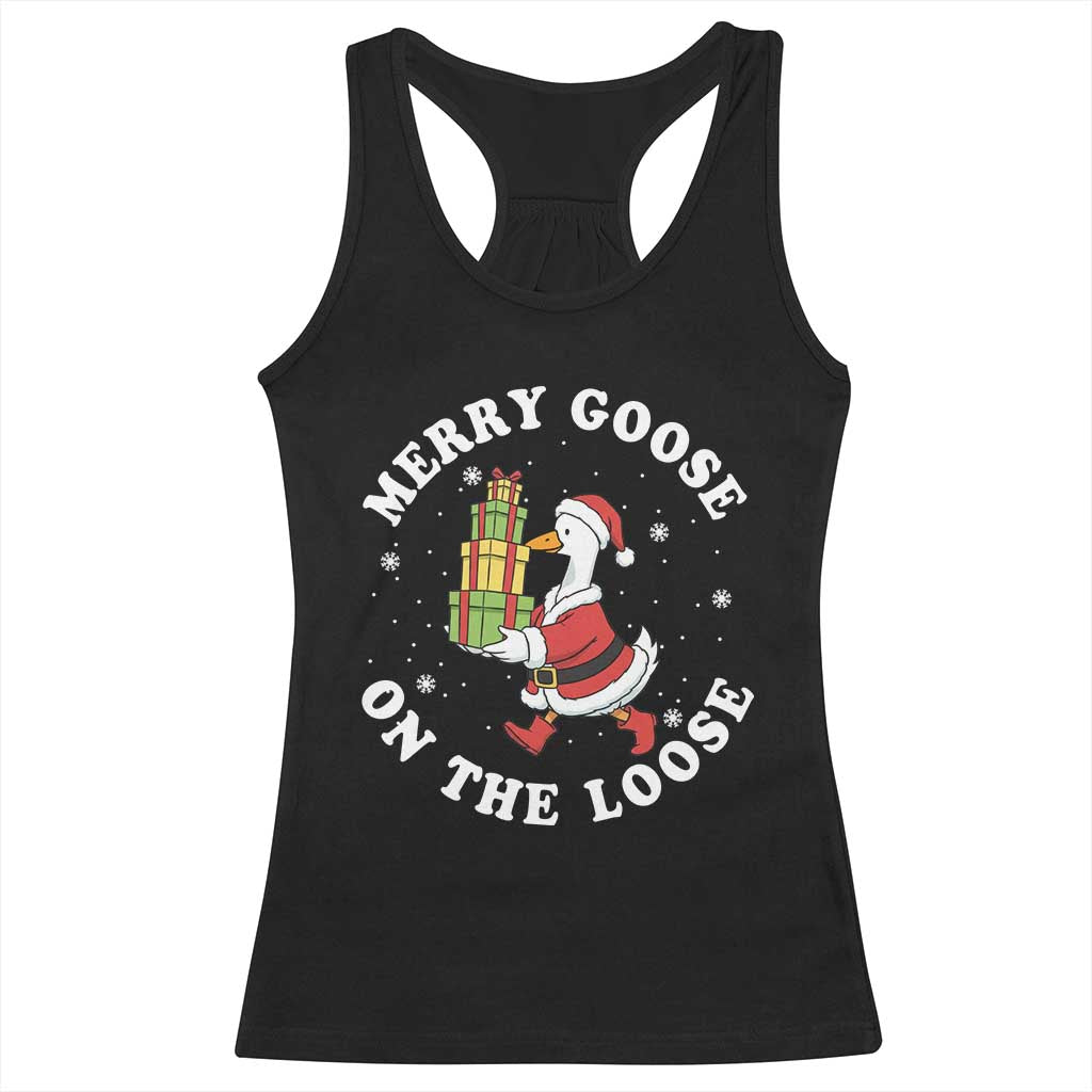 Festive Goose on The Loose Racerback Tank Top Funny Goose Christmas Meme TS14 Black Print Your Wear