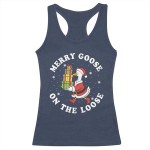 Festive Goose on The Loose Racerback Tank Top Funny Goose Christmas Meme TS14 Navy Print Your Wear