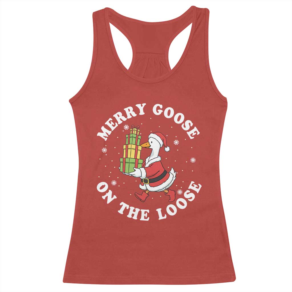 Festive Goose on The Loose Racerback Tank Top Funny Goose Christmas Meme TS14 Red Print Your Wear