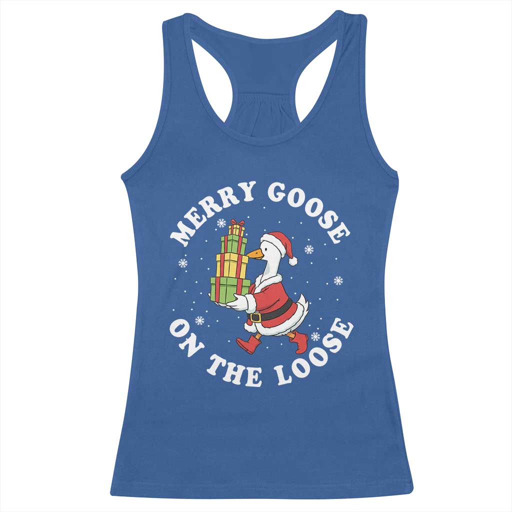 Festive Goose on The Loose Racerback Tank Top Funny Goose Christmas Meme TS14 Royal Blue Print Your Wear