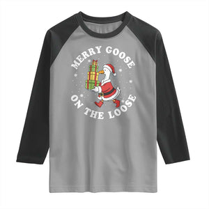 Festive Goose on The Loose Raglan Shirt Funny Goose Christmas Meme TS14 Sport Gray Black Print Your Wear