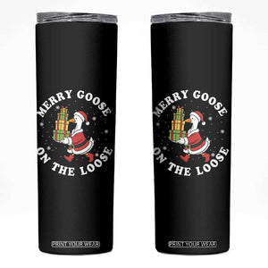 Festive Goose on The Loose Skinny Tumbler Funny Goose Christmas Meme TS14 Black Print Your Wear