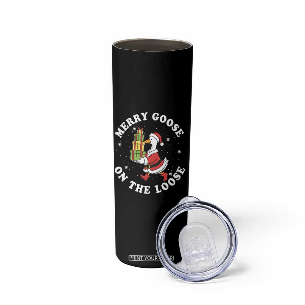 Festive Goose on The Loose Skinny Tumbler Funny Goose Christmas Meme TS14 Print Your Wear