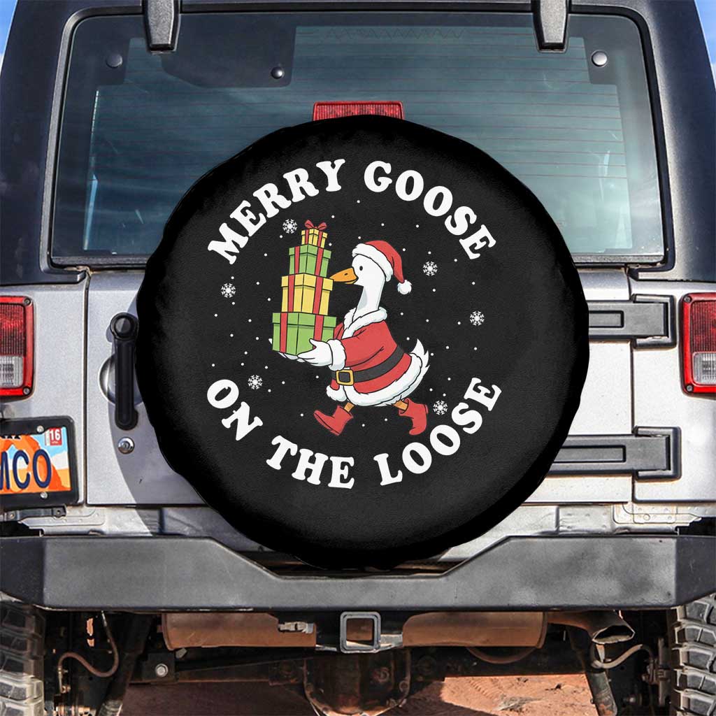 Festive Goose on The Loose Spare Tire Cover Funny Goose Christmas Meme TS14 No hole Black Print Your Wear