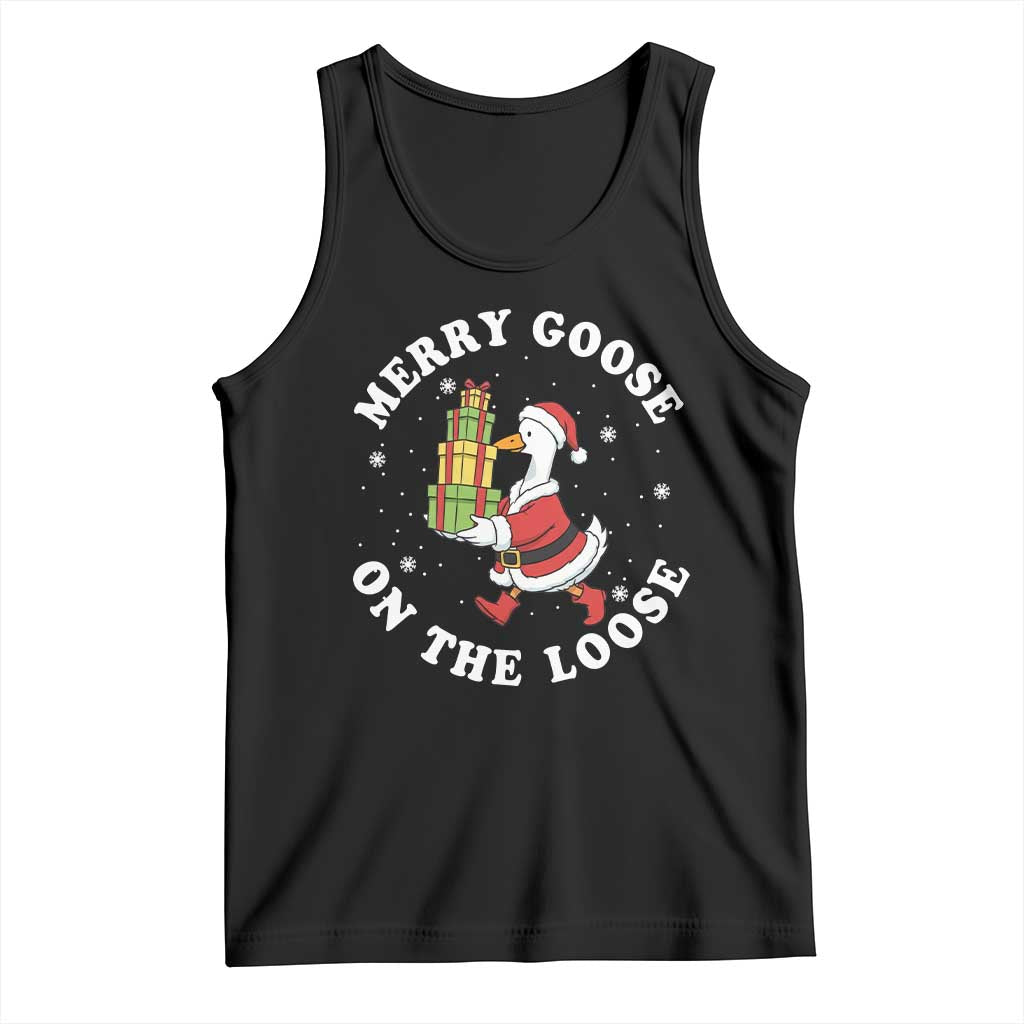 Festive Goose on The Loose Tank Top Funny Goose Christmas Meme TS14 Black Print Your Wear