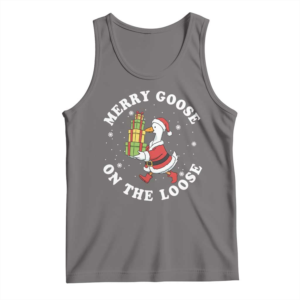 Festive Goose on The Loose Tank Top Funny Goose Christmas Meme TS14 Deep Heather Print Your Wear