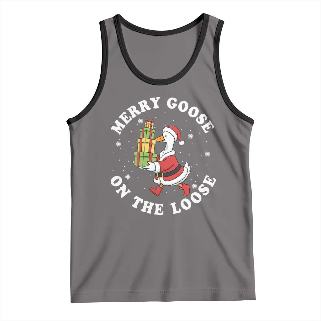 Festive Goose on The Loose Tank Top Funny Goose Christmas Meme TS14 Deep Heather Black Print Your Wear